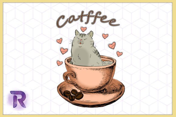 Catffee Cute Cat in Coffee Cup Embroidery Design