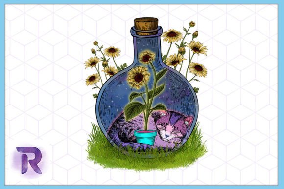 Relax Cat Sunflower World in Jar PNG Review
